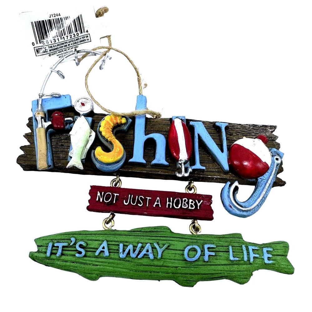Kurt Adler Fishing Not Just a Hobby Its a Way of‎ Life Wood Sign Ornament
